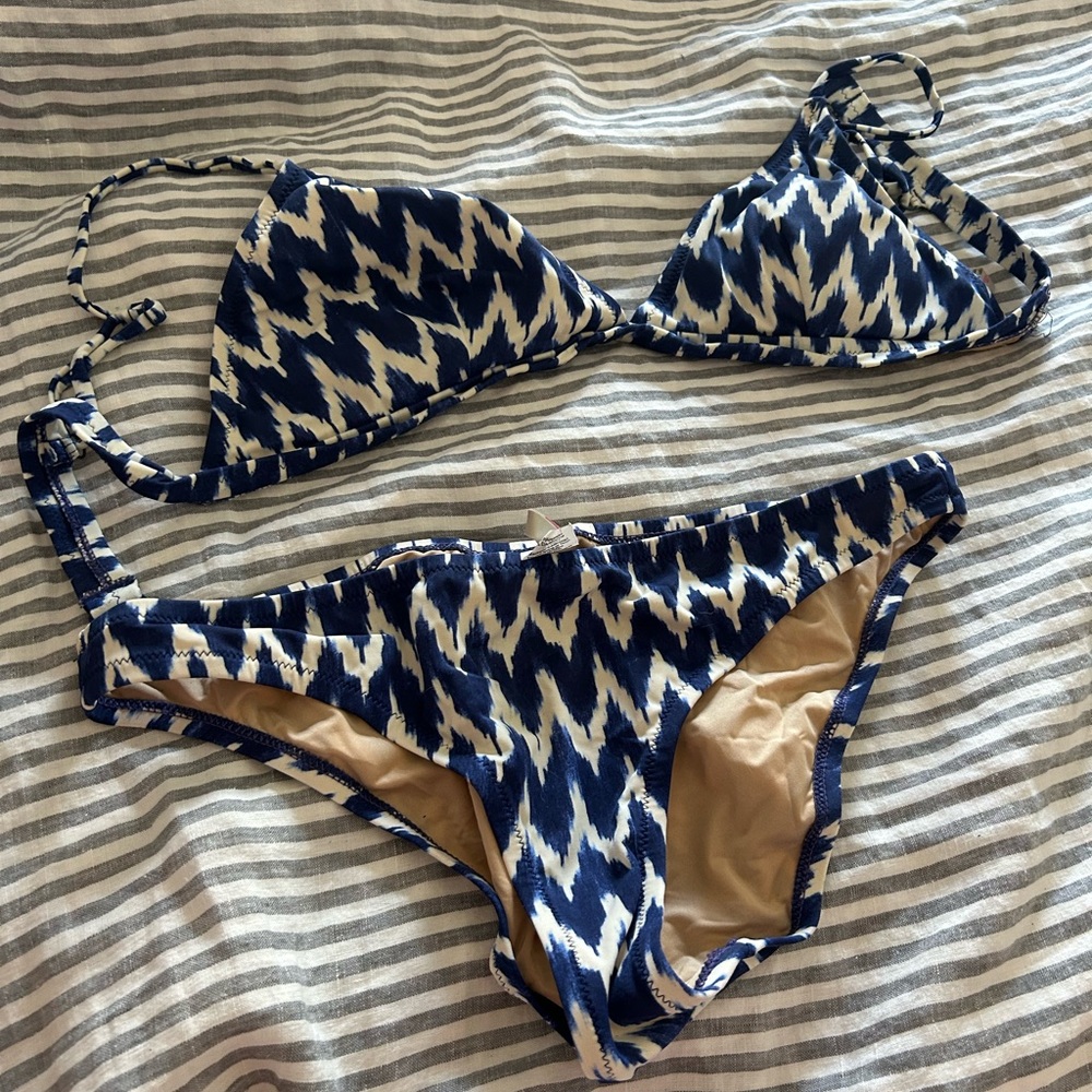 J. Crew Blue and White Ikat Patterned Bikini